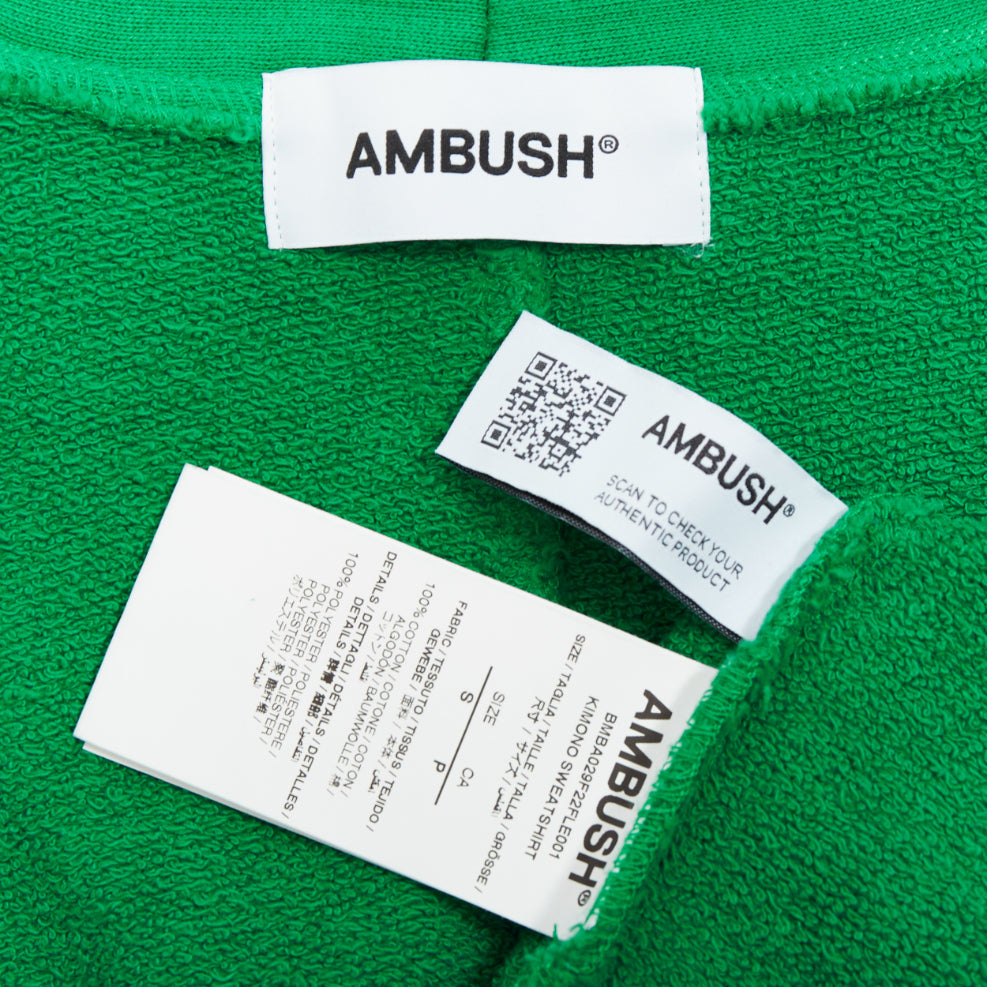 AMBUSH WKSP Kimono Sweatshirt green cotton black rubber logo sleeve tie jacket S