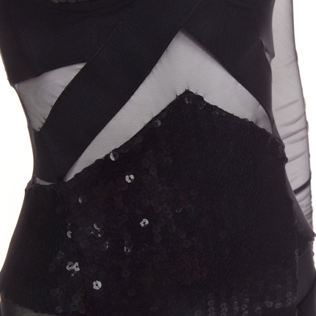 ALEXANDRE VAUTHIER COUTURE Runway black sheer panel sequin cut out boned dress
