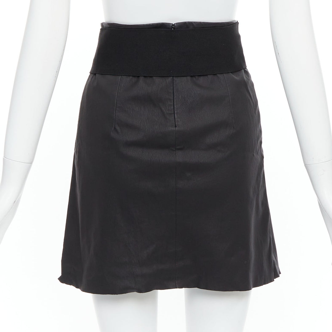 PIERRE BALMAIN Vintage black leather wide logo elastic belted A skirt FR38 M