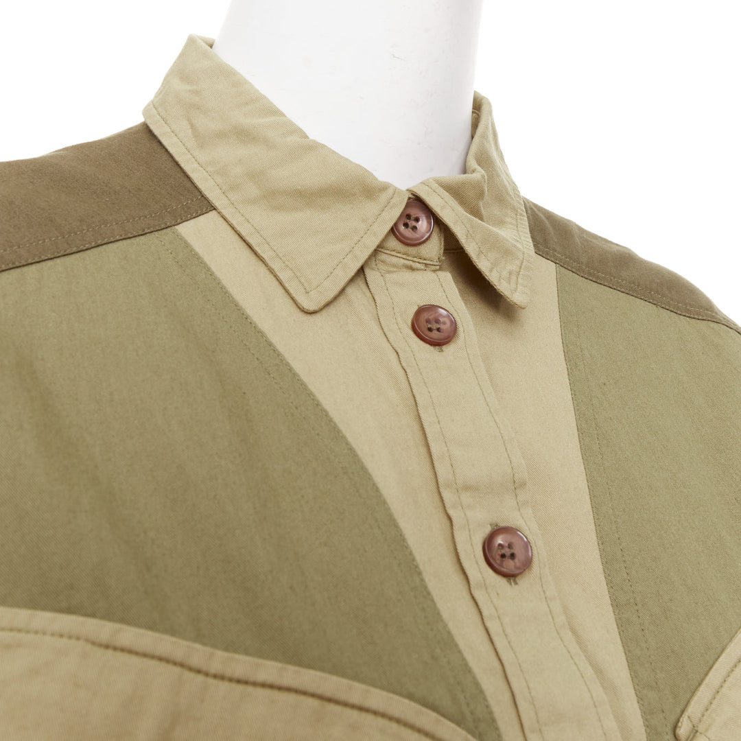 ISABEL MARANT ETOILE khaki green cotton patchwork batwing shirt dress FR36 S