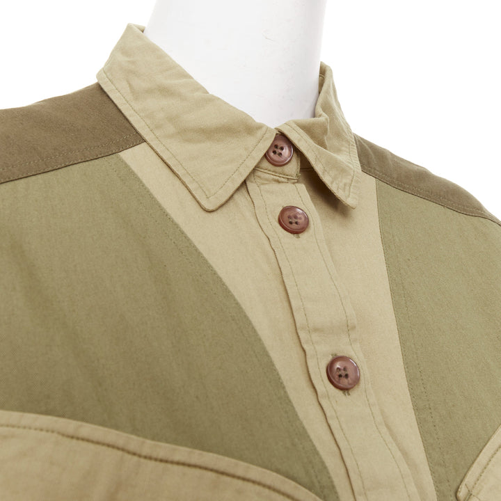 ISABEL MARANT ETOILE khaki green cotton patchwork batwing shirt dress FR36 S
