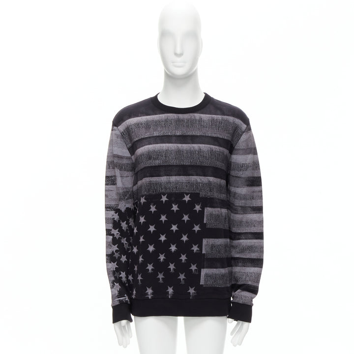 GIVENCHY Riccardo Tisci grey Americana flag distressed cotton crew sweater M