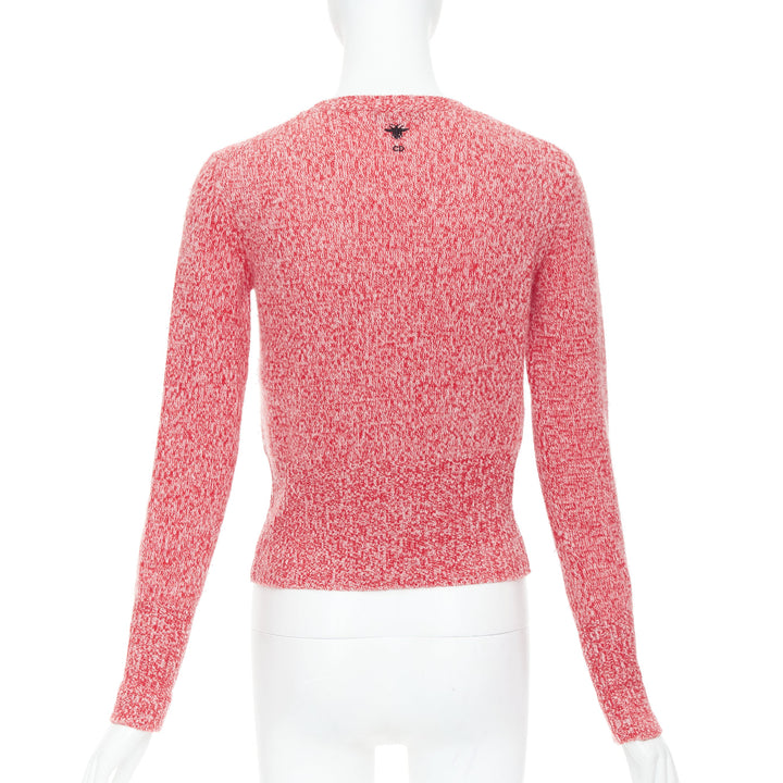 DIOR 2021 Dioramour red cream wool cashmere heart sweater FR36 S