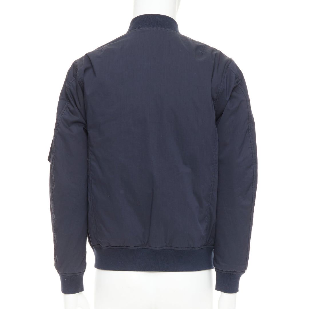 KENT AND CURWEN Reversible navy brown cotton blend zip up bomber jacket M
