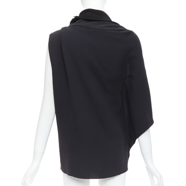 LANVIN 2010 black viscose blend asymmetric zip drape top FR36 S