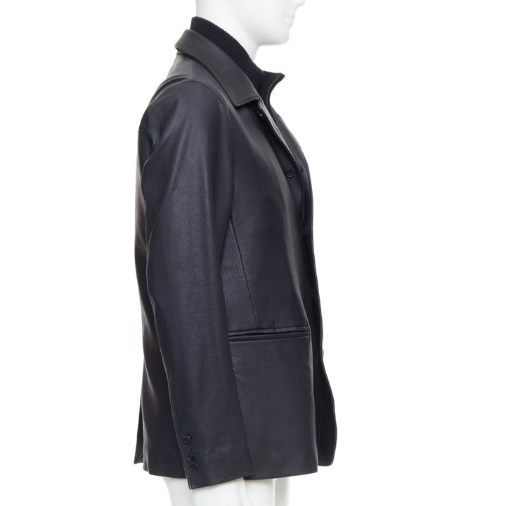 LORO PIANA black deer leather cotton cashmere lined layered coat S