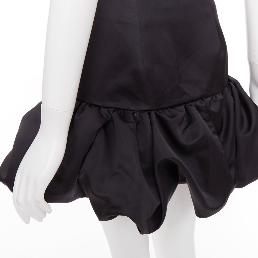 AREA black satin ruffle hem high waisted puffy mini skirt US2 XS