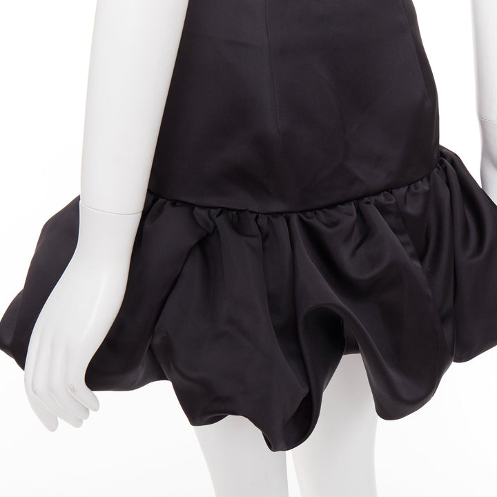 AREA black satin ruffle hem high waisted puffy mini skirt US2 XS