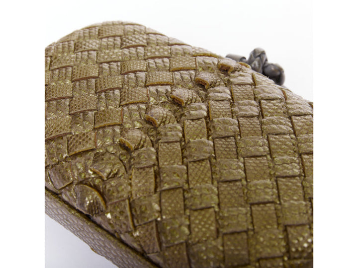 BOTTEGA VENETA Intrecciato Knot bronze brown woven ayers leather box clutch