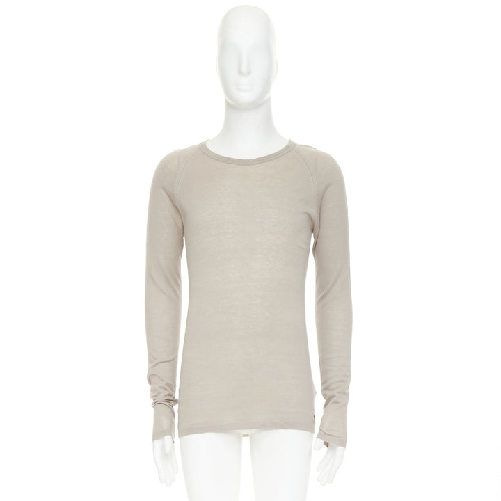 LOUIS VUITTON taupe cotton silk LV logo long sleeve fine knit sweater S