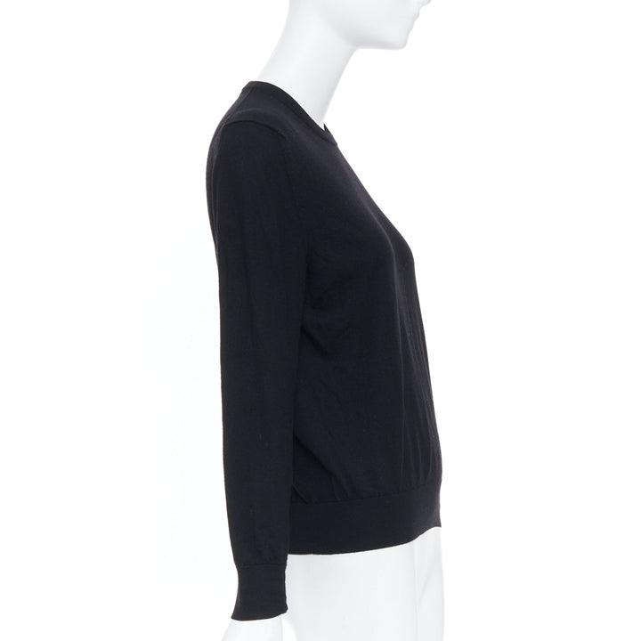 LOEWE JW Anderson black merino wool embroidered anagram logo knit crew sweater S