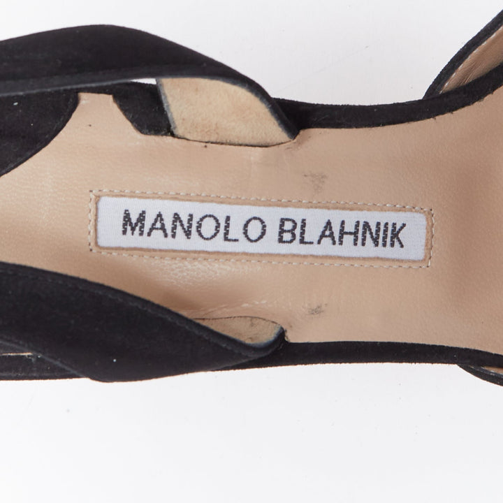 MANOLO BLAHNIK Carolyne 90 black suede slingback pumps EU39