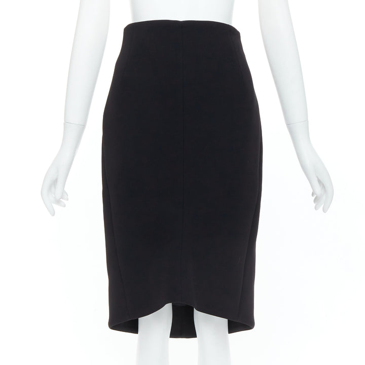 BALENCIAGA 2013 black scuba hi low waistband hem pencil skirt FR36 S