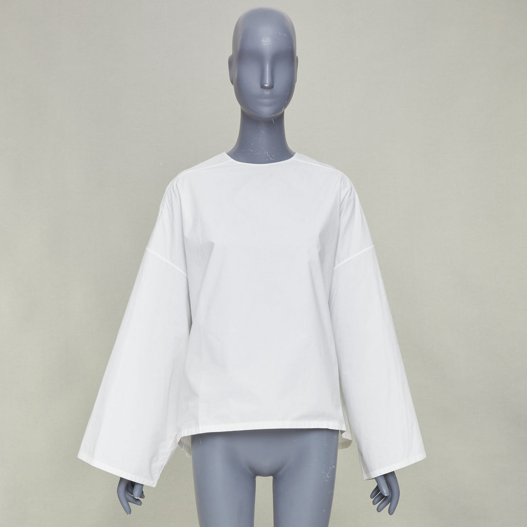 MARNI white cotton crew neck wide boxy bell sleeve blouse top IT40 S