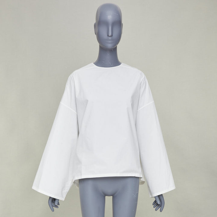 MARNI white cotton crew neck wide boxy bell sleeve blouse top IT40 S