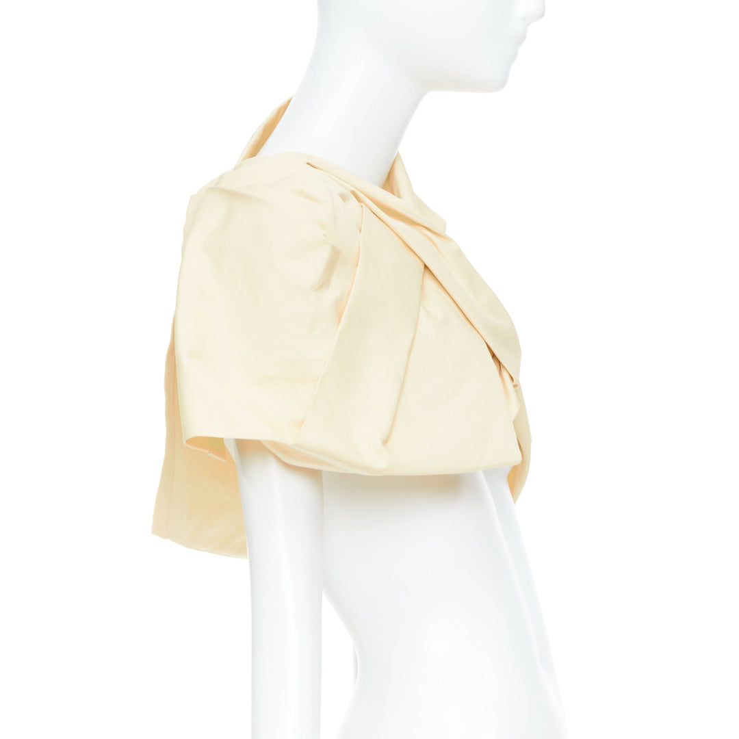 JIL SANDER 2021 pastel yellow cotton silk knot detail wrap short cape IT34 XXS
