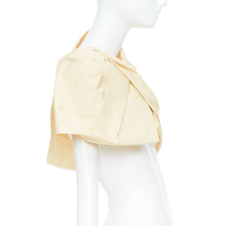 JIL SANDER 2021 pastel yellow cotton silk knot detail wrap short cape IT34 XXS