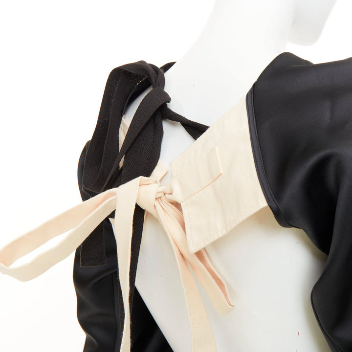 COLVILLE black twisted neck draped open front silk satin asymmetry top IT40 S