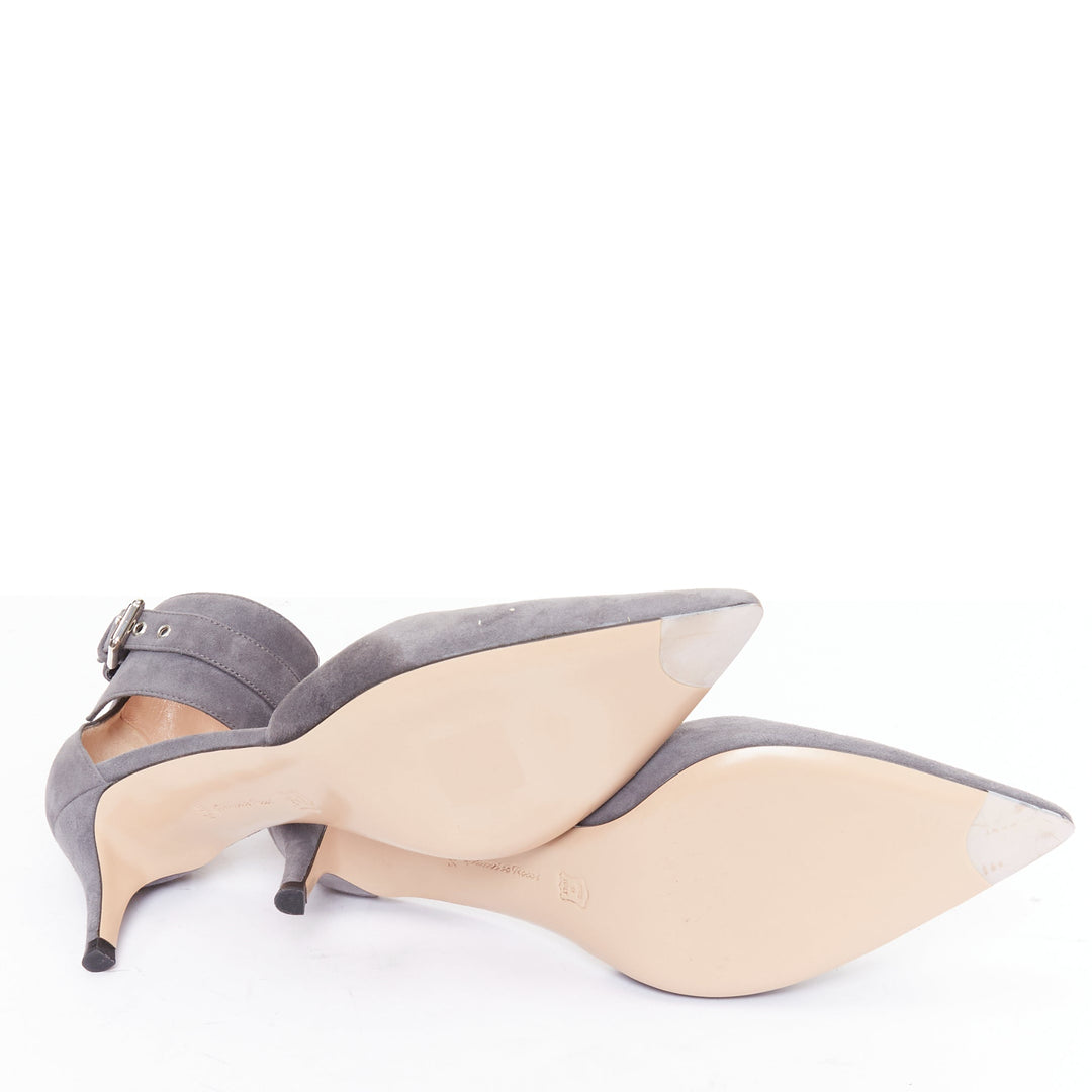 GIANVITO ROSSI Camilapi Camoscio Lapi grey suede cuff ankle pumps EU37.5