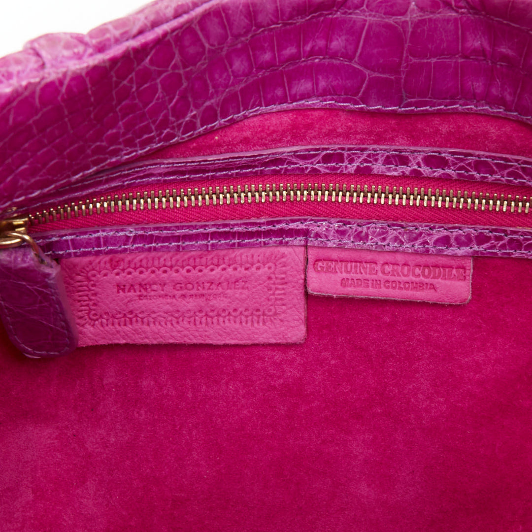 NANCY GONZALEZ magenta purple scaled leather pleated magnet long clutch bag