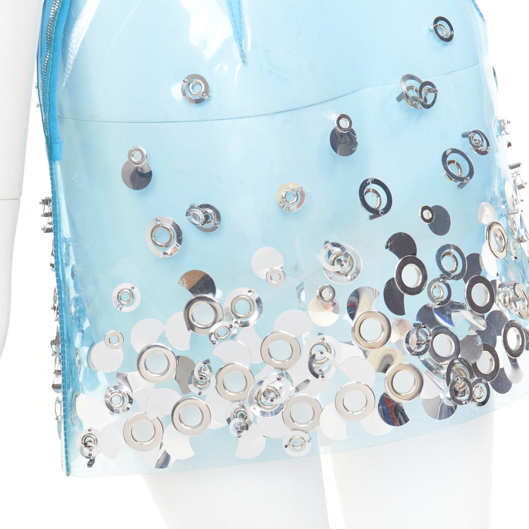 rare MIU MIU sky blue clear PVC silver sequins grommet embellished mini skirt XS