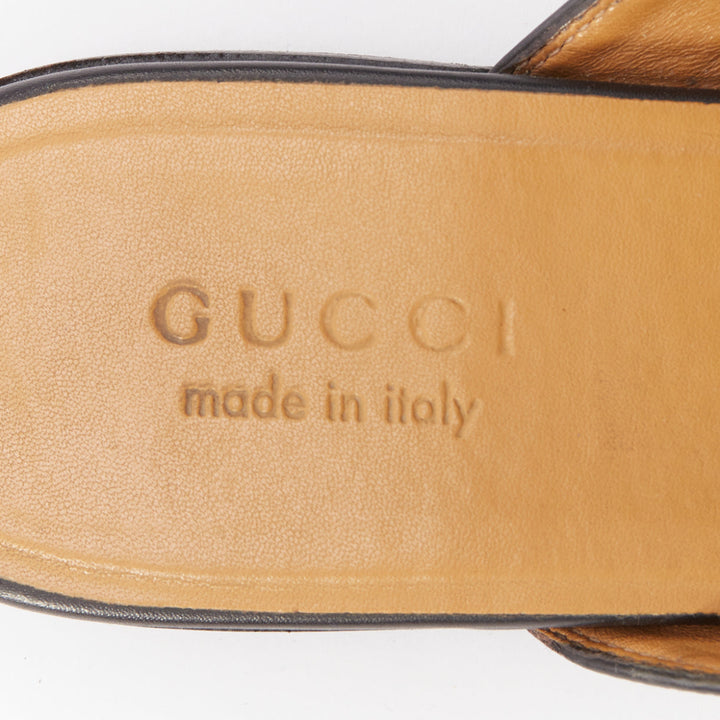 GUCCI Princetown black smooth leather gold horsebit mule loafers UK8 EU42