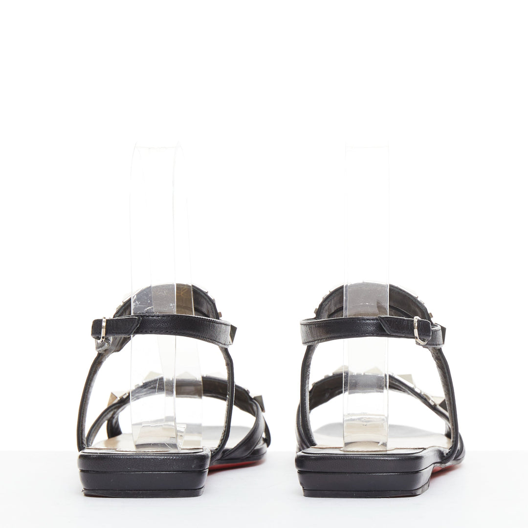 CHRISTIAN LOUBOUTIN Galerietta black calfskin silver studded sandals EU36.5