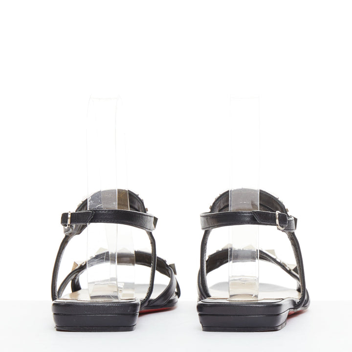 CHRISTIAN LOUBOUTIN Galerietta black calfskin silver studded sandals EU36.5