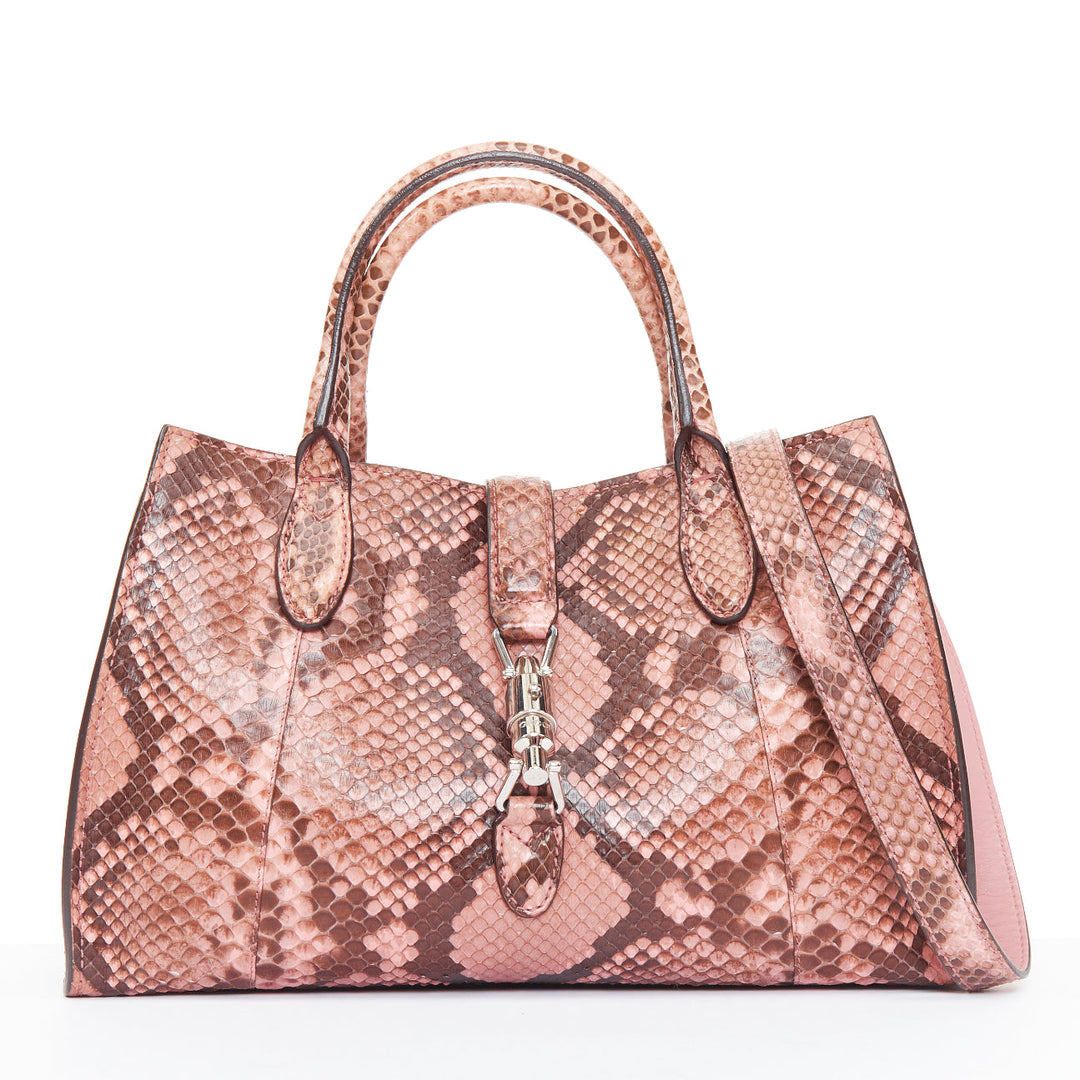 GUCCI 2014 Vintage Jackie Soft pink python leather silver piston crossbody bag