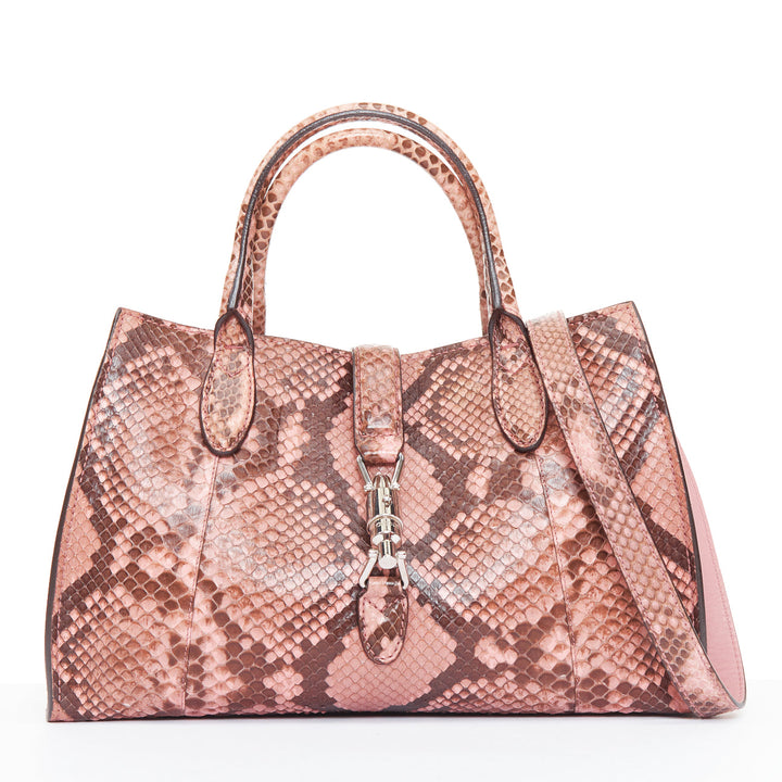 GUCCI 2014 Vintage Jackie Soft pink python leather silver piston crossbody bag