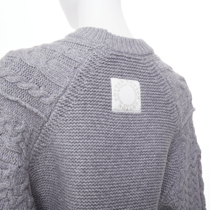 STELLA MCCARTNEY 2021 gray chunky cable organic cotton pullover top IT36 XXS