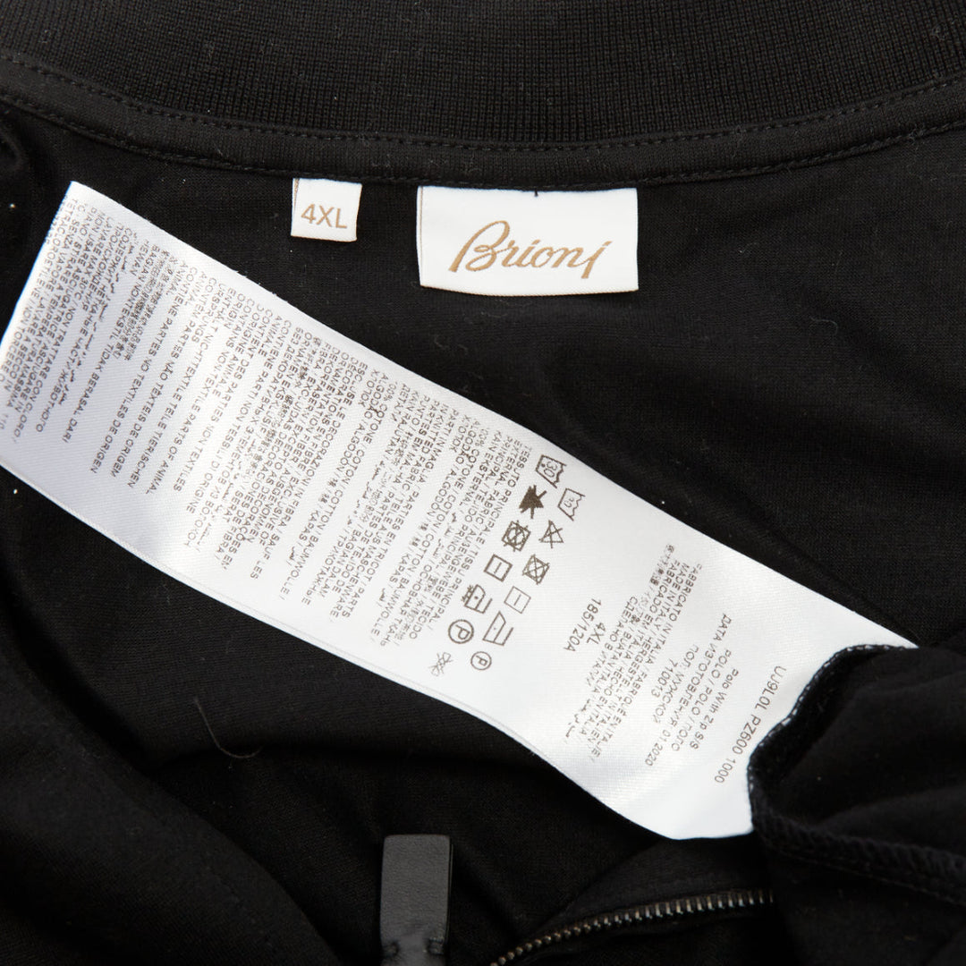 BRIONI Golf black cotton embroidered logo half zip short sleeve polo shirt 4XL
