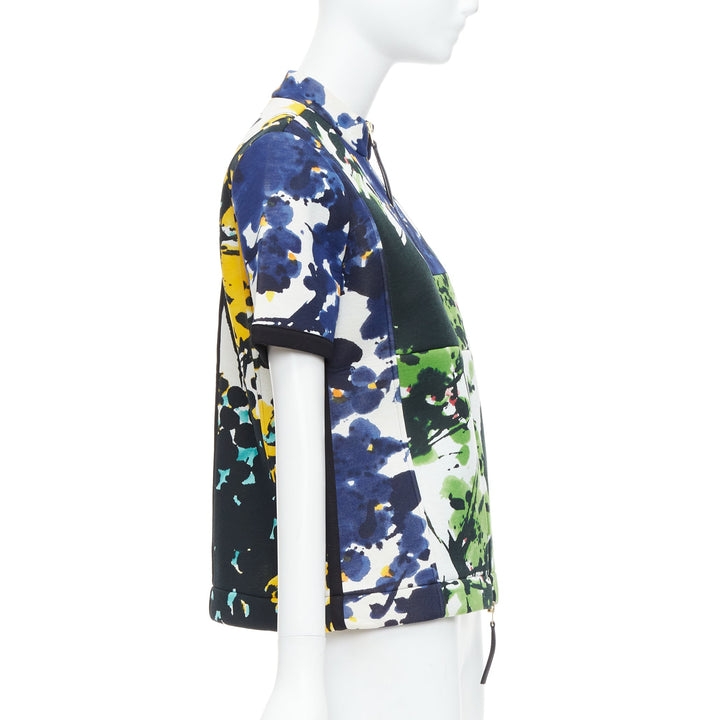 MARNI multicolor paint print scuba leather zip short sleeve coat IT42 M