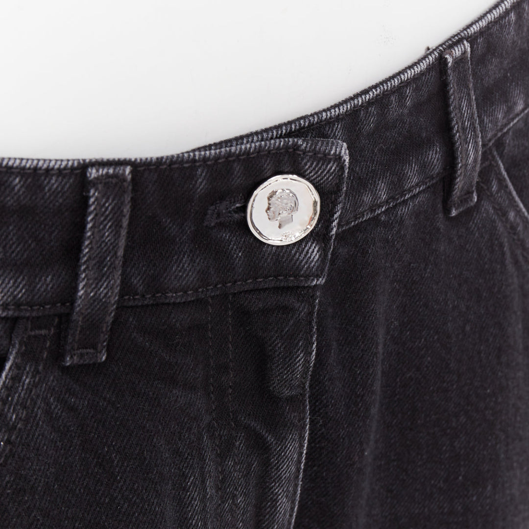 CHANEL 2025 Runway black washed denim sequin fringe wide leg jeans FR40 L
