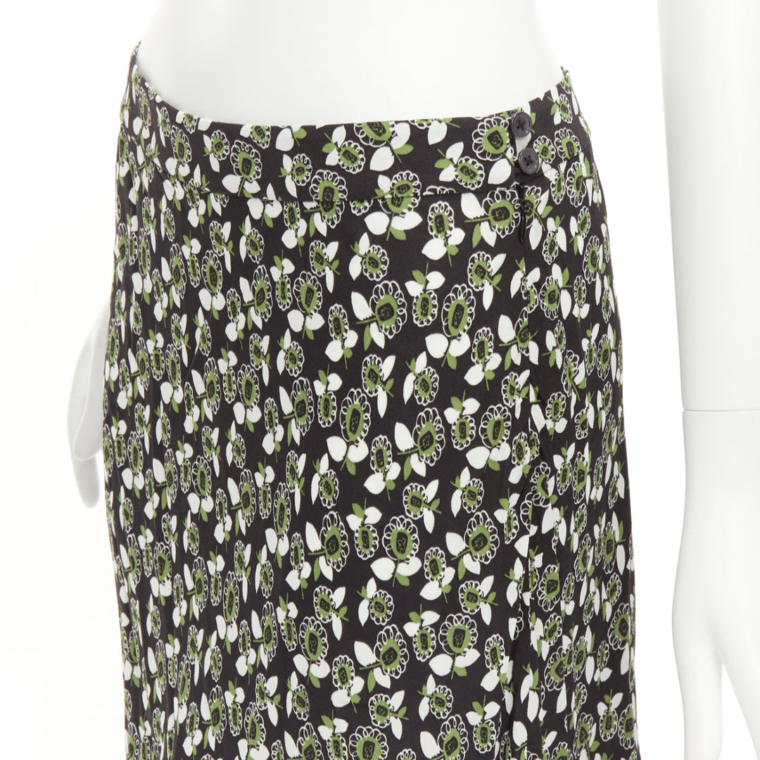 MARNI green black floral print viscose mid waist midi skirt IT40 S