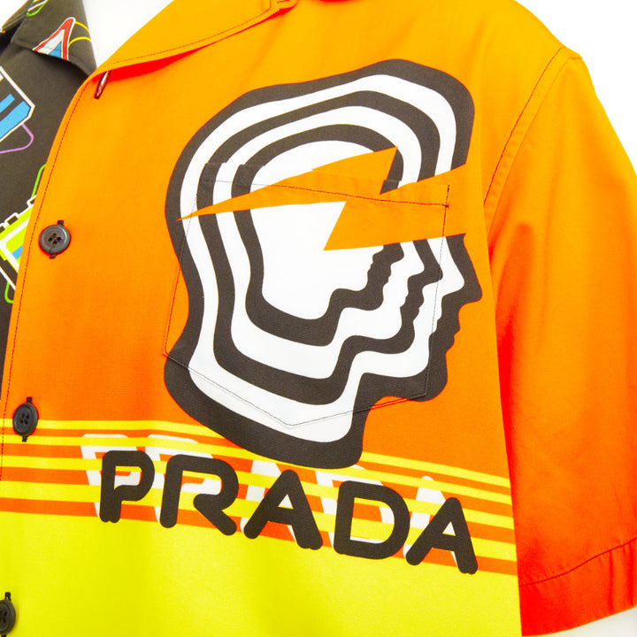 PRADA 2020 Double Match orange cassette print cotton short sleeve boxy shirt M