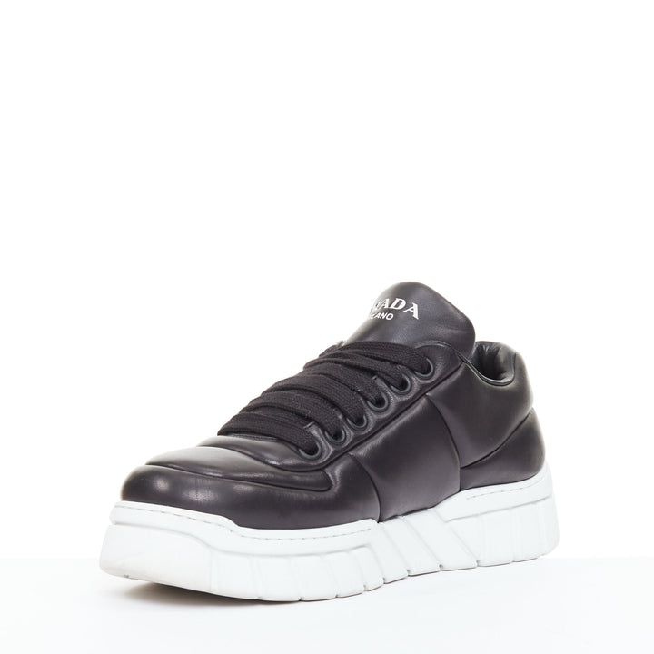 PRADA Padded Nappa Leather low top silver triangle logo chunky sneakers UK8.5