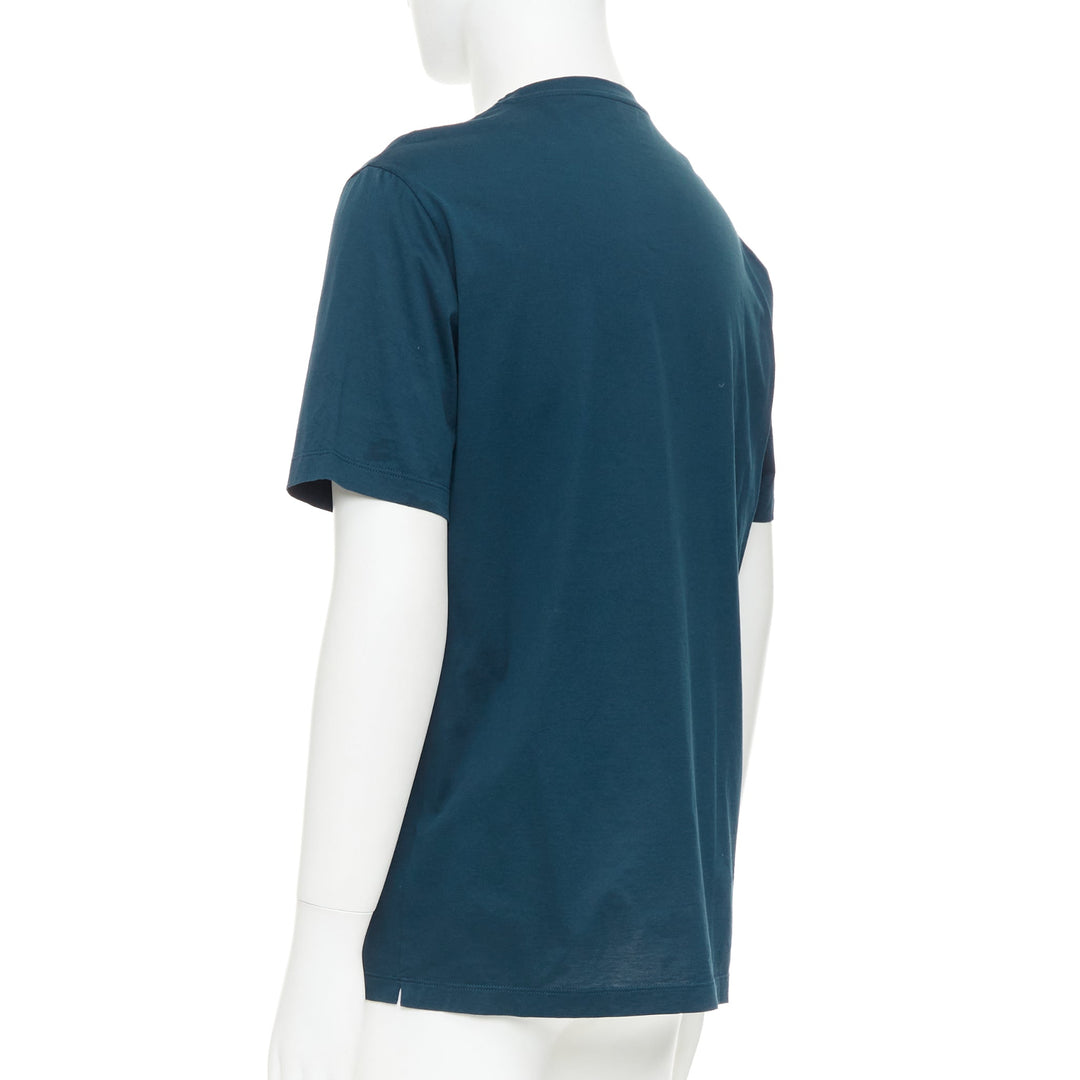 HERMES dark teal blue horse bit print cotton crew neck tshirt