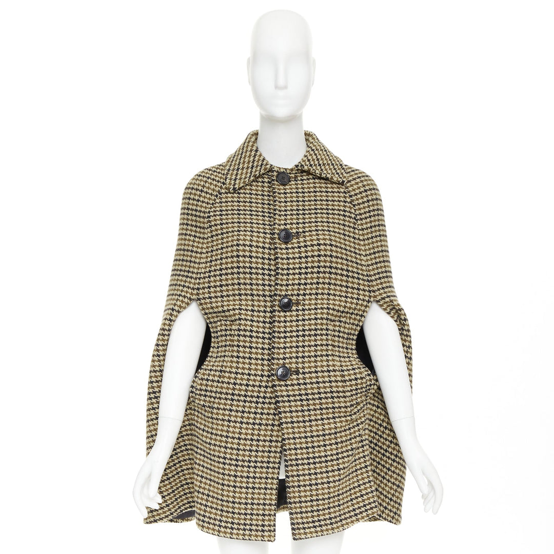 SAINT LAURENT 2014 Hedi Slimane Runway wool houndstooth caped coat FR34 XS