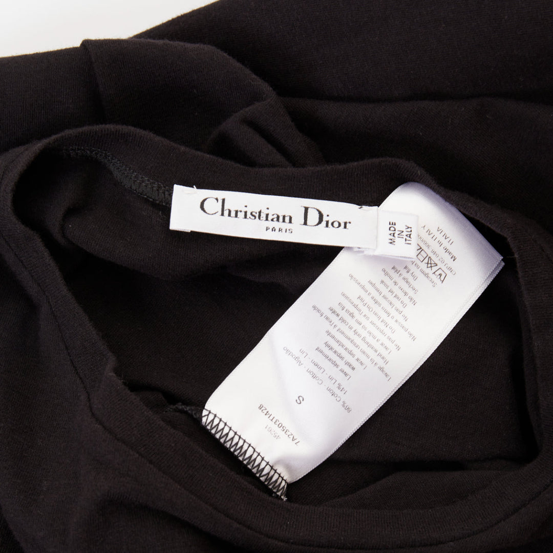CHRISTIAN DIOR Addict black cotton linen speckle logo washed effect tshirt S
