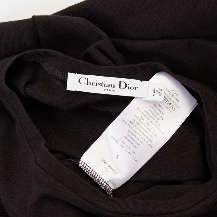 CHRISTIAN DIOR Addict black cotton linen speckle logo washed effect tshirt S