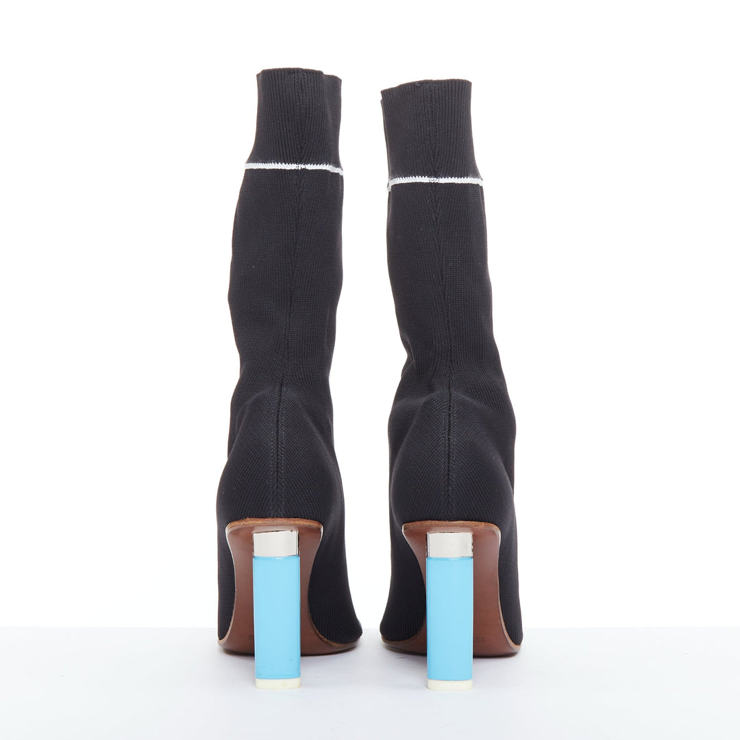 VETEMENTS Demna Blue Cigarette Lighter high heel logo sock knit boots EU37