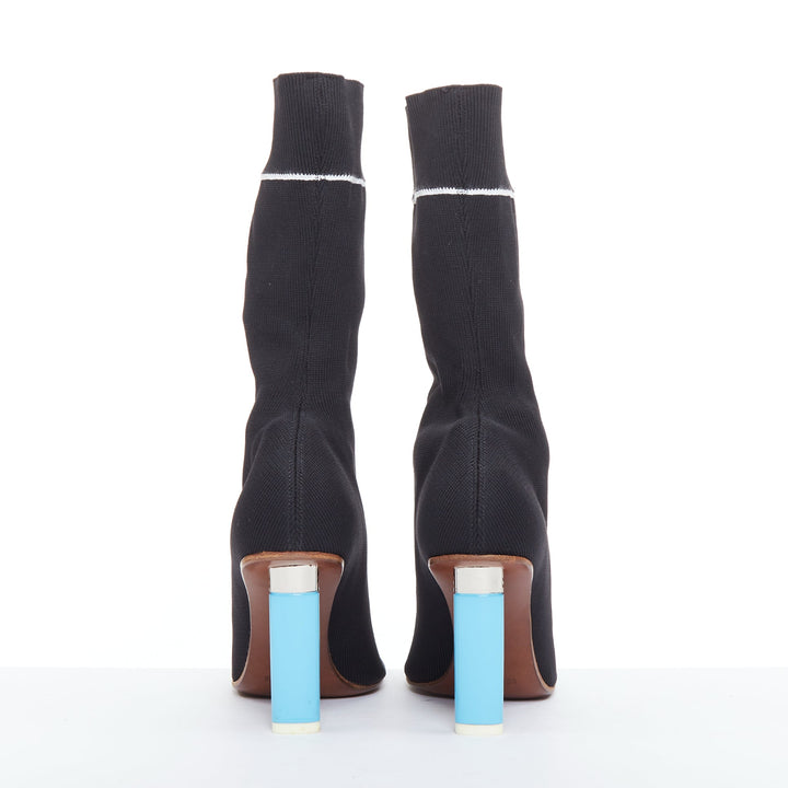 VETEMENTS Demna Blue Cigarette Lighter high heel logo sock knit boots EU37