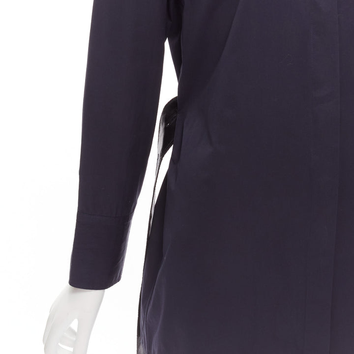 MARNI navy blue cotton rubber button asymmetric belted shirt IT38 XS