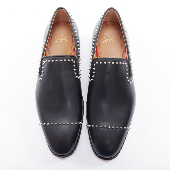 Male mannequin wearing Christian Louboutin Dandy Cloo Black Leather Men Loafer in Size EU43 | Available at JHROP