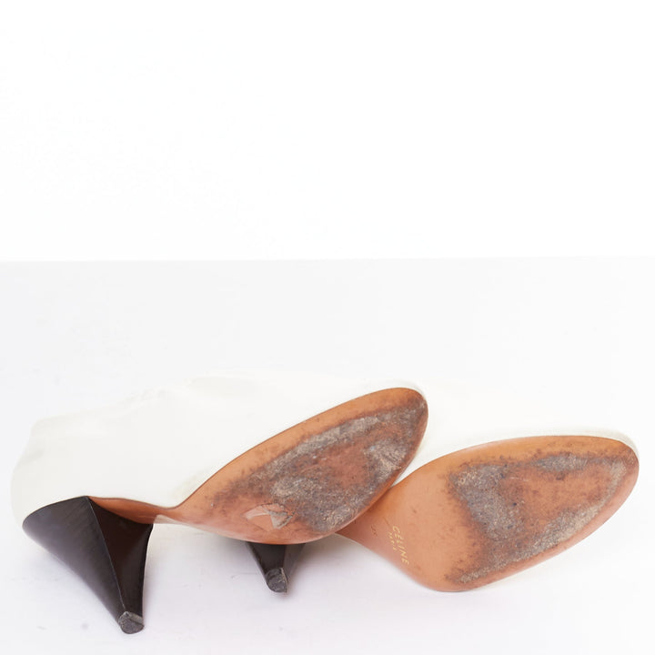 OLD CELINE Throat cream smooth leather ballerina black coned heeled pumps EU35