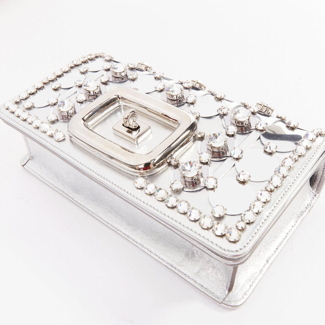 ROGER VIVIER 2023 Kaleidochoc Viv Choc Mini Disco silver sequin crystal bag