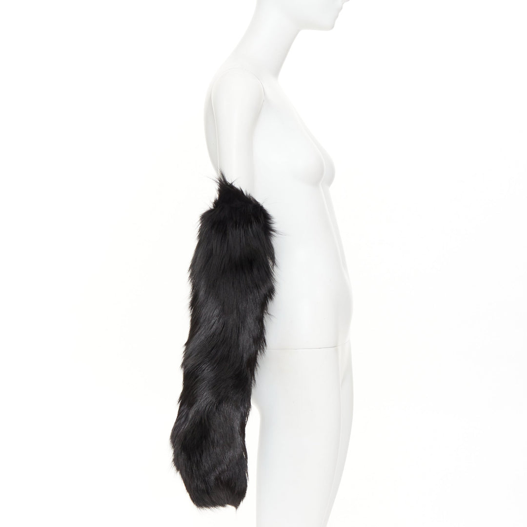 BALENCIAGA black genuine  fur chunky wool ribbed long opera gloves
