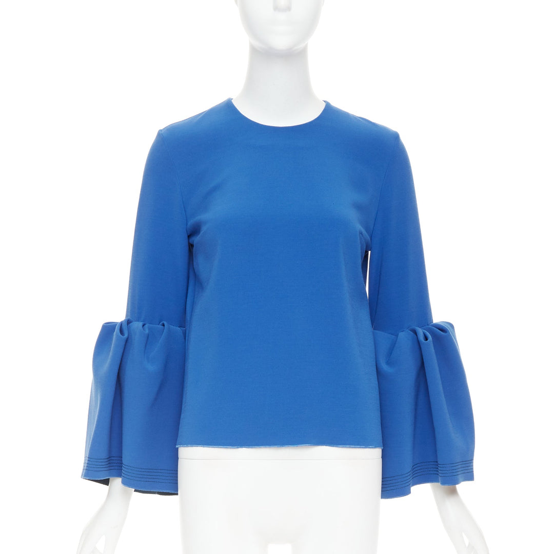 ROKSANDA cobalt blue ruched bell sleeve structured top UK8 S