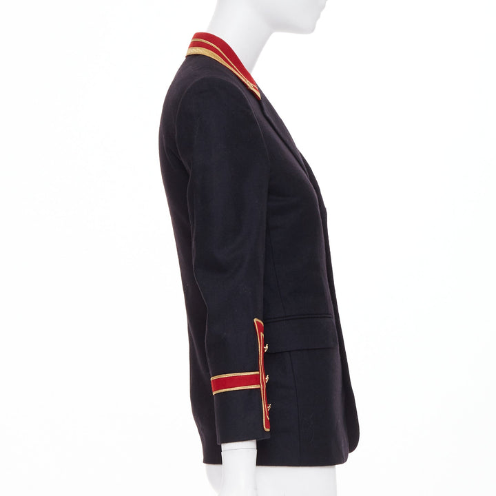 SAINT LAURENT 2016 Runway navy red gold Officer Napoleon wool blazer FR40 M